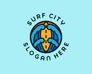 Surfboard Ocean Wave logo design