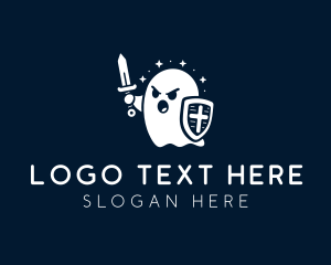 Spooky - Ghost Sword Shield logo design