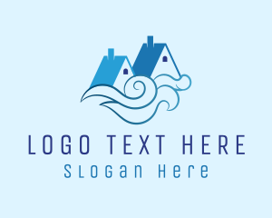 Village - Blue House Waves logo design