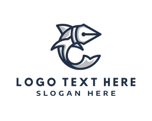 Writers Club - Fish Pen Letter C logo design