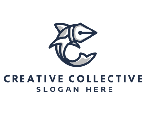 Fish Pen Letter C logo design