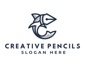 Fish Pen Letter C logo design