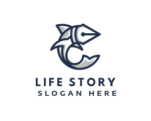 Biography - Fish Pen Letter C logo design