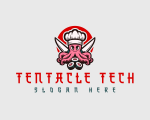 Knife Sushi Octopus logo design