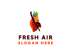 Flying Superhero Grocery  logo design