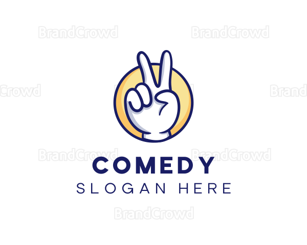 Cartoon Hand Peace Sign Logo
