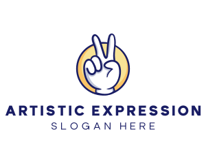 Expression - Cartoon Hand Peace Sign logo design