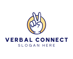 Language - Cartoon Hand Peace Sign logo design