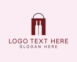 Online Shop - Wine Shopping Bag logo design