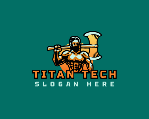 Strong Titan Warrior Axe logo design