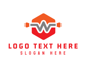 Orange Hexagon - Orange W Wire Plug logo design
