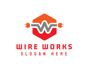 Wire - Orange W Wire Plug logo design