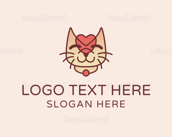 Cute Heart Kitten Logo