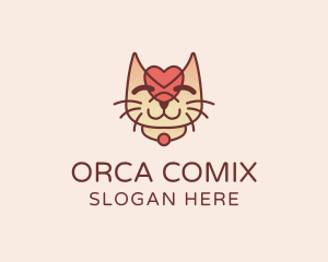 Pet Shop - Cute Heart Kitten logo design