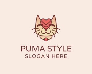 Puma - Cute Heart Kitten logo design