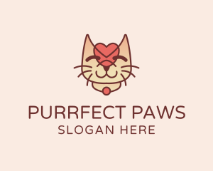 Cute Heart Kitten logo design