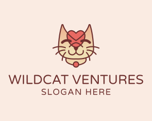 Cute Heart Kitten logo design