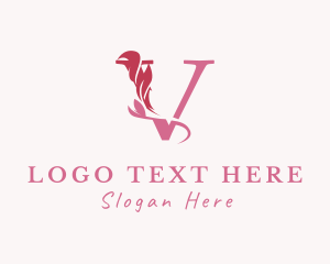 Wine Red - Floral Boutique Letter V logo design