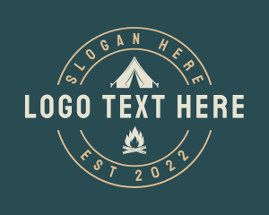 Trek - Camping Tent Bonfire logo design