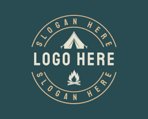 Camping Tent Bonfire Logo