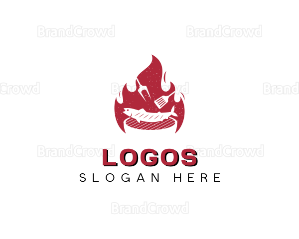 Flame Fish Barbecue Grill Logo