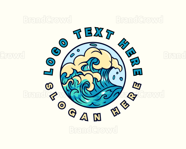 Ocean Wave Surfing Logo