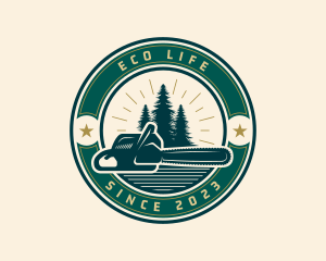 Vintage - Chainsaw Tree Lumberjack logo design