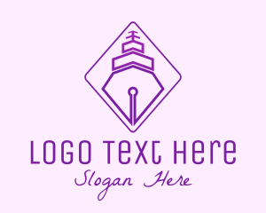 Writers Club - Purple Pen Ship logo design