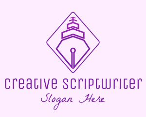 Scriptwriter - Purple Pen Ship logo design