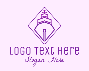 School - Purple Pen Ship logo design