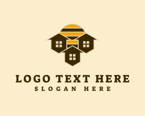 Village - House Honeycomb Sunrise logo design