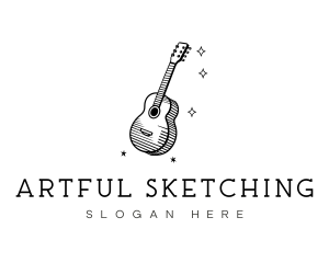 Guitar Music Line Art logo design