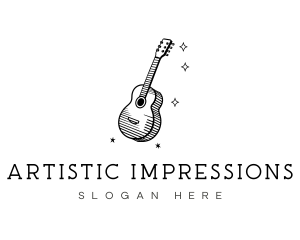 Guitar Music Line Art logo design