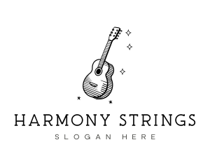 Guitar Music Line Art logo design