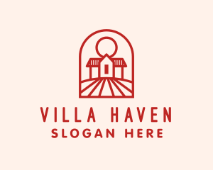 Villa - Red Villa House Yard logo design