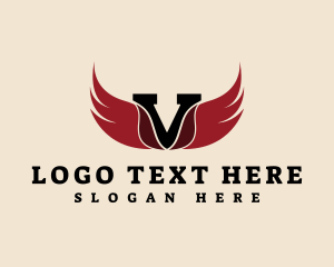 Wine Red - Red Wings Letter V logo design