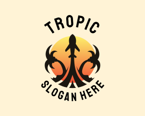 Tropical Beach Plane Travel logo design