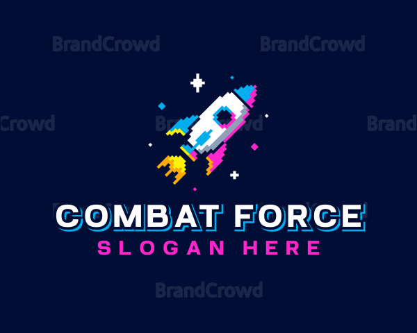 Pixelated Gaming Rocket Ship Logo