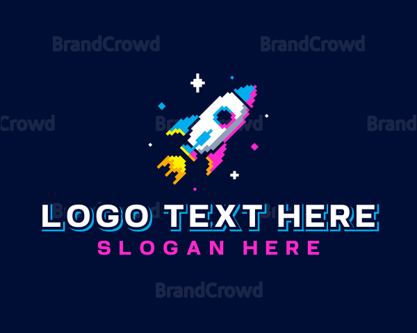 Pixelated Gaming Rocket Ship Logo