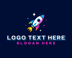 Pixel - Pixelated Gaming Rocket Ship logo design