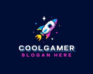 Pop Culture - Pixelated Gaming Rocket Ship logo design