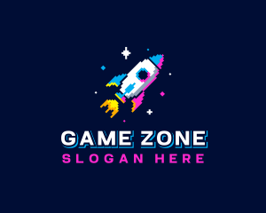 Pixelated Gaming Rocket Ship logo design