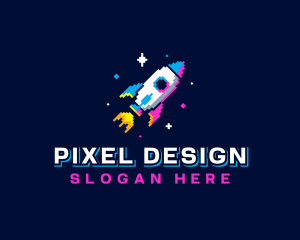 Pixelated Gaming Rocket Ship logo design