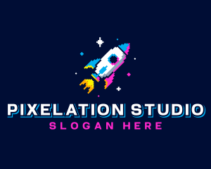 Pixelated Gaming Rocket Ship logo design