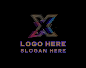 Vhs - Gradient Glitch Letter X logo design