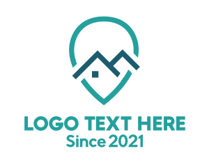 Lodge - Blue Location Pin House logo design