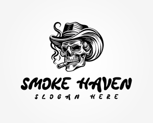 Cowboy Smoking Skull logo design