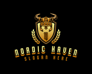 Nordic - Viking Helmet Shield logo design