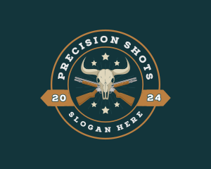 Marksmanship - Western Bull Skull Shotgun logo design