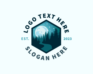 Hiking - Moon Night Forest Path logo design